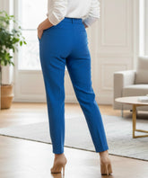 Comprar calça alfaiataria feminina azul cintura alta com cinto integrado modelagem reta para trabalho e escritório barato ou em promoção ZARA